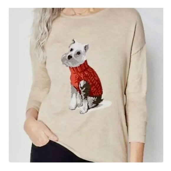 J. Jill Sweaters - J. Jill Women's Crew Neck Weston the Dog Beige Sweater Pullover Size Medium